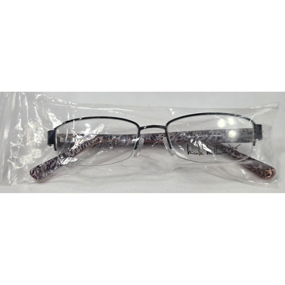 Nicole Miller Eyeglasses Black Frames‎ Leopard Print Arms 50-16-140 New